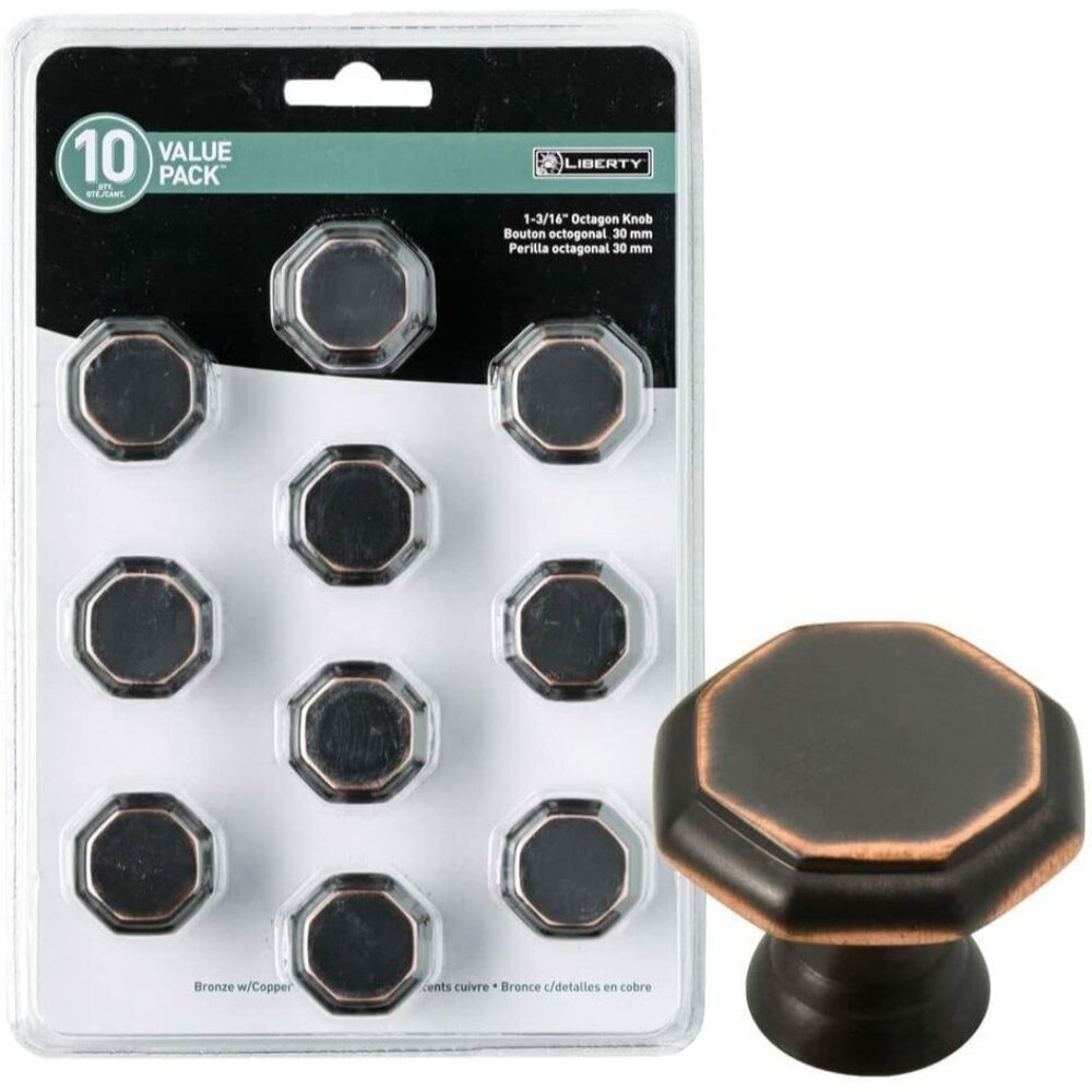 10-pack Liberty PN0292M-VBC-U1 Octagon Bronze & Copper Highlights Cabinet Knobs